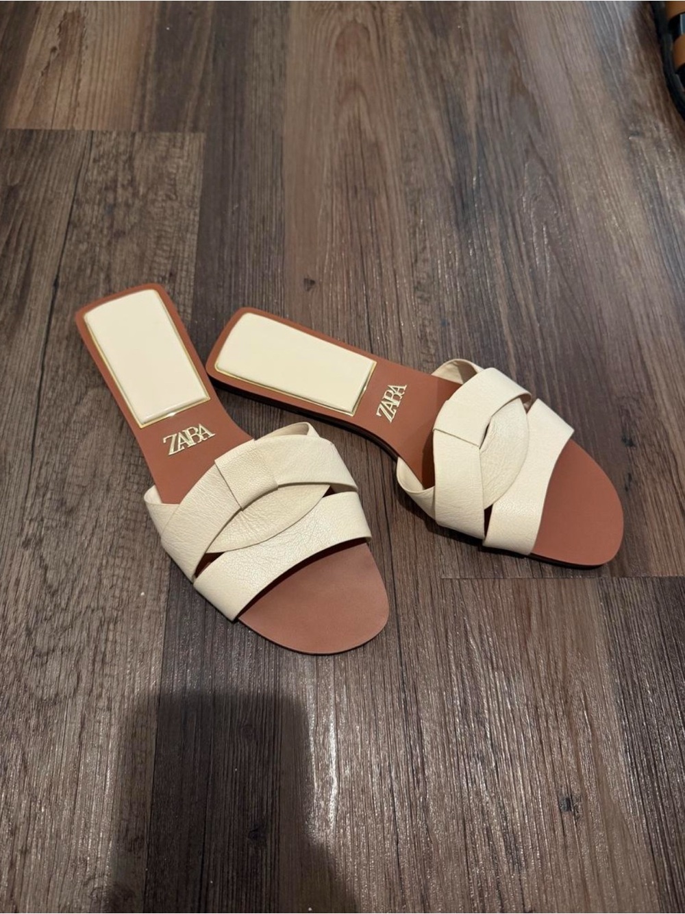 ZARA Cream Braided Leather Slide Sandals
